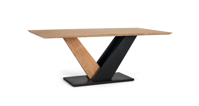 Giner y Colomer - Table de salle à manger rectangulaire en bois d'acacia massif naturel et métal noir, 200x100x77 cm